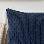 Kevin Textile Set of 2 Pillow Covers Solid Supersoft Corduroy Handmade Decorative Velvet Throw Pillow Cushion Cover for Bed 12x20 Inch Navy Blue