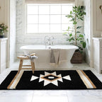Boho Bathroom Rugs Runner Black Non Slip Bath Mat Geometric Long Soft Absorbent Large Carpet for Entryway Kitchen Shower Farmhouse Decor 24x60