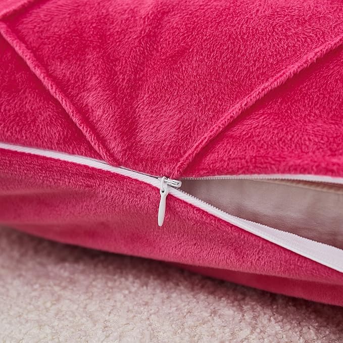 JAUXIO Diamond Pinch Pleated Crystal Velvet Pillowcases 2 Pack Solid Pintuck Throw Cushion Cover for Home Decor Hidden Zipper Closure (Hot Pink, Standard)