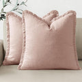 Woaboy Decorative Linen Fringe Throw Pillow Covers Boho Farmhouse Soft Cushion Covers Accent Pillowcases with Tassels for Living Room Couch Sofa Bed Chair,20x20 Inch Set of 2,Light Pink