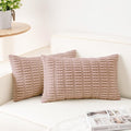 Pack of 2 Corduroy Decorative Throw Pillow Covers 12x20 Inch Soft Striped Pillow Covers Modern Farmhouse Home Decor for Sofa Living Room Couch Bed（Light Brown）