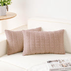 Pack of 2 Corduroy Decorative Throw Pillow Covers 12x20 Inch Soft Striped Pillow Covers Modern Farmhouse Home Decor for Sofa Living Room Couch Bed（Light Brown）
