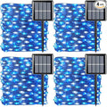 QITONG 4 Pack Blue and White Solar Fairy Lights, Each 33ft 100 LED Christmas String Light, 8 Modes Silver Wire Mini Twinkle Lighting for Tree Garden Yard Christmas