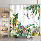 Summer Hummingbird Shower Curtain Tropical Leaves Floral Bird Green Shower Curtains for Bathroom Waterproof Polyester Fabric Bath Curtain 72 x 72 Inch with 12 Hooks