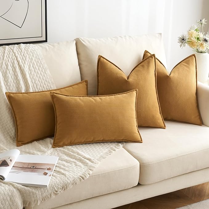 MIULEE Pack of 2 Mustard Yellow Decorative Pillow Covers 22x22 Inch Soft Chenille Luxurious Couch Throw Pillows Boho Cushion Covers Euro Shams with Elegant Design for Sofa Bed Living Room Home Decor