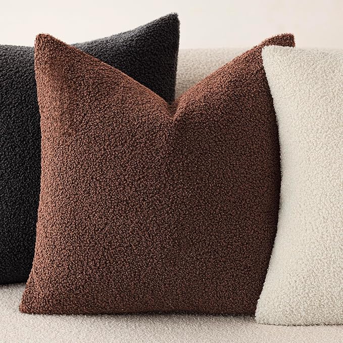Foindtower Pack of 2, Curly Faux Fur Decorative Throw Pillow Covers Soft Fuzzy Plush Cushion Case with Zipper Cozy Pillowcase for Home Living Room Couch Bed Sofa 16 x 16 Inch,Red Brown