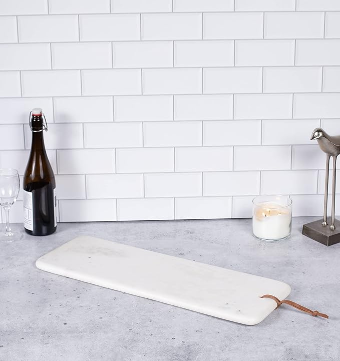 BIRDROCK HOME 23" Marble Serving Board - Charcuterie Board for Party Appetizers - Kitchen Platter for Food - Pizza Fruit Display - White