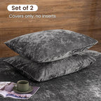 PHF Truly Velvet Pillowcases King Size, No Insert, 2 Pack Ultra Soft Breathable Pillow Shams Covers with Envelope Closure, 20" X 36" Luxury Cozy Warm Fuzzy Flannel Pillow Cases, Charcoal/Dark Grey