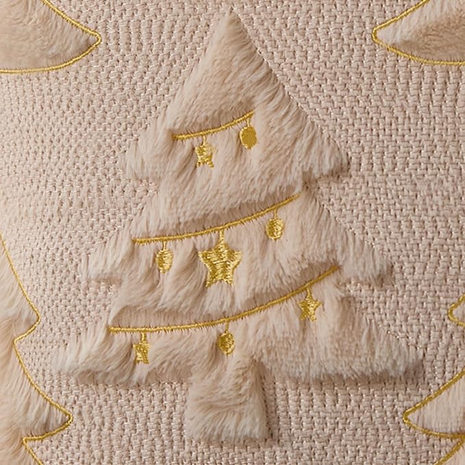 Christmas Pillow Covers 18x18 inch Set of 2 Soft Plush Faux Fur Christmas Decor Beige Xmax Tree Yellow Colored Lights Decoration Throw Pillow Case for Winter Holiday Sofa Living Room PT013C18