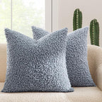 MIULEE Pack of 2 Dusty Blue Faux Fur Throw Pillow Covers 18x18 Inch Boucle Decorative Sherpa Pillow Covers Fuzzy Accent Soft Sheepskin Fleece for Boho Home Decor Sofa Living Room Couch Bed