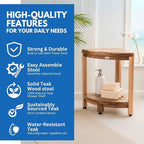 DecoTeak Teak Corner Shower Shelf – 2 Tier Waterproof Bathroom Storage Organizer Compact Wood Storage | Water-Resistant Design | Space Saver for Showers & Small Bathrooms | Shaving Foot Rest