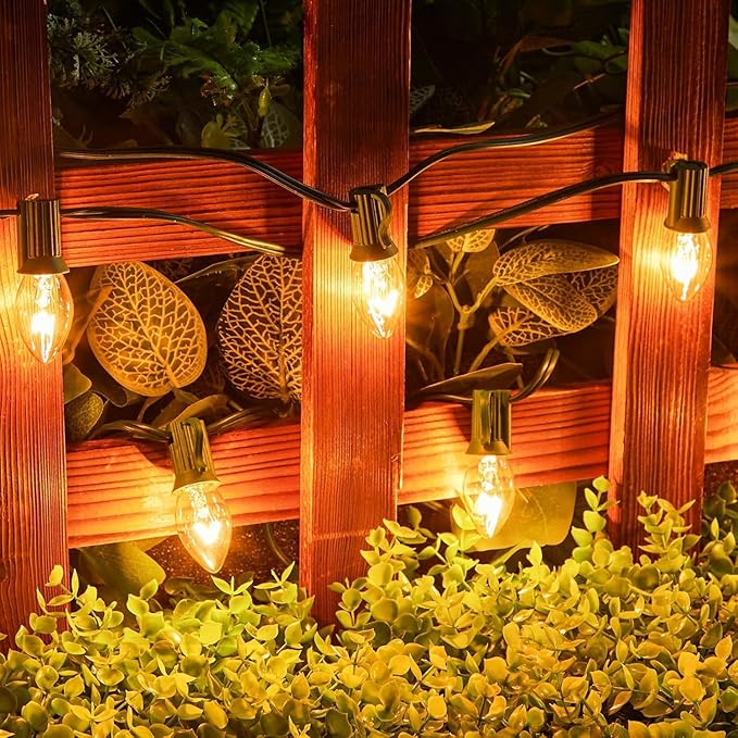 50FT C7 String Lights Outdoor UL Listed Vintage Hanging C7 Christmas Lights for Christmas Tree Garden Patio Backyard Cafe Party Room Xmas Decoration, Green Wire, 50 + 2 Spare Bulbs