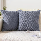 Pallene Blue Grey Throw Pillow Covers 24x24 Set of 2, Soft Plush Faux Fur Decorative Couch Pillow Covers for Sofa Bed Living Room Pillow Cases with 3D Diamond Pattern