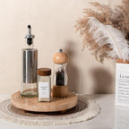 zoocatia Round Decorative Tray Farmhouse Bathroom Decor Wood Riser Kitchen Countertop Organizer for Perfume, Candle, Plant, 9 inch Burlywood