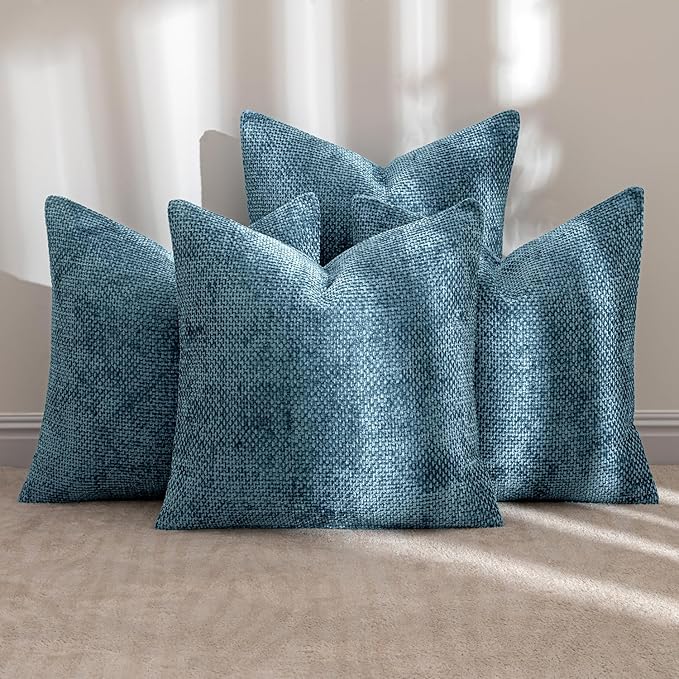 MIULEE Pack of 4 Couch Throw Pillow Covers 18x18 Inch Smoke Blue Soft Decorative Chenille Pillow Covers Farmhouse Accent Cushion Covers for Boho Home Decor Sofa Bedroom Living Room