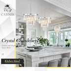 Modern Chrome Crystal Chandeliers 16" Small Pendant Light Luxury 3 Tiers 6-Light K9 Crystal Ceiling Pendant Round Light Fixture for Dining Room Entryway Kitchen Bedroom Closet