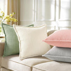 decorUhome Corduroy Pink Throw Pillow Covers 16x16 Set of 2 Decorative Soft Boho Farmhouse Euro Couch Pillow Covers for Living Room Bed Sofa Broadside Striped Pillow Cases