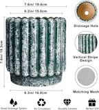 Ceramic Flower Pots 7.6 Inch - Ceramic Planters for Indoor Outdoor Plants, Decorative Plant Pot with Drainage Hole, Round Fluted Planter, Home Room Decor, Housewarming Gifts, Green