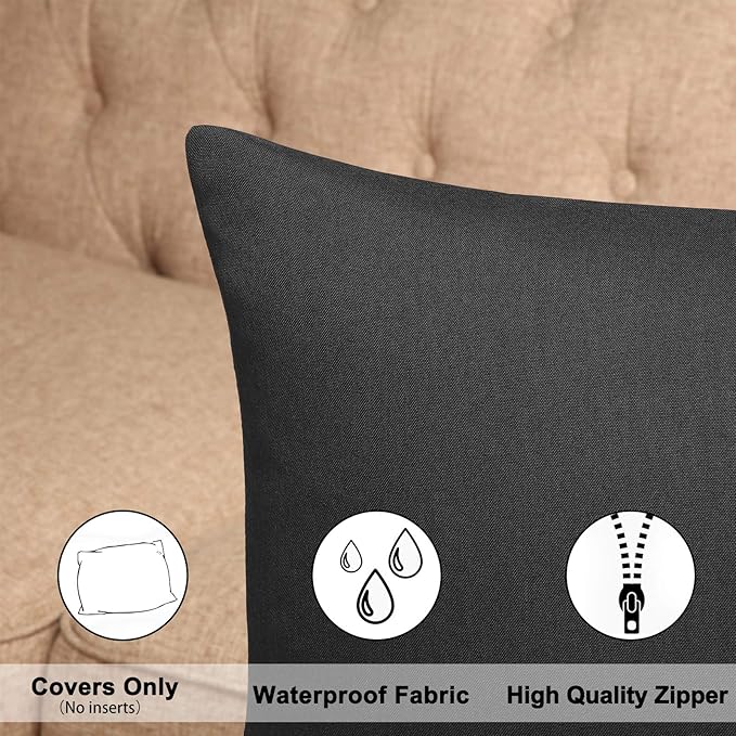 Boao 4 Pack Christmas Decorative Outdoor Waterproof Throw Pillow Covers Square Patio Balcony Garden Waterproof Cushion Case PU Coating Pillow Shell for Couch Bed Patio Sofa, 18 x 18 Inch(Black)