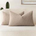 Foindtower Pack of 2, Curly Faux Fur Decorative Throw Pillow Covers Soft Neutral Plush Cushion Case with Zipper Cozy Fluffy Pillowcase for Home Living Room Couch Bedroom Bed Sofa 12 x 20 Inch, Beige