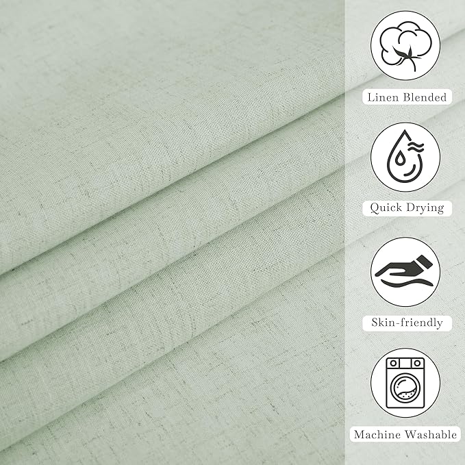 KGORGE Linen Shower Curtain - Semi Sheer Lightweight Button Hole Half Privacy Quick Dry Shower Curtains for Bathroom Bathtub Decor, Sage Green, 72 x 72 inches Long, Hooks Included
