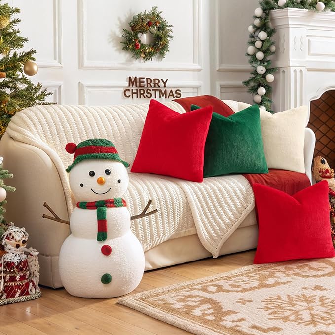 Pallene Faux Fur Plush Christmas Throw Pillow Covers 26x26 Set of 2, Soft Fluffy Couch Pillow Covers for Living Room, Christmas Green