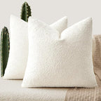 ANRODUO Pack of 2 Textured Boucle Throw Pillow Covers Soft White Euro Decorative Accent Solid Pillow Cases Cozy Modern Couch Cushion Case for Chair Sofa Bedroom Living Room Home Decor, 26 x 26 Inch