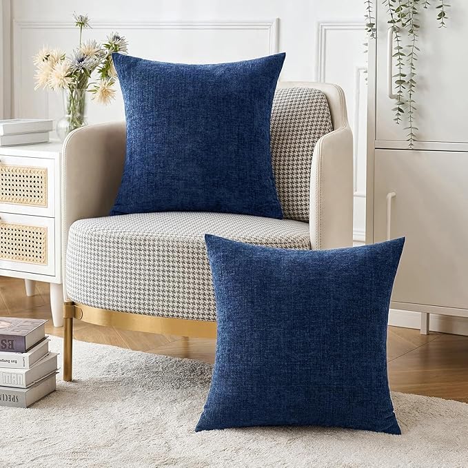 MIULEE Pack of 2 Couch Throw Pillow Covers 20x20 Inch Spring Soft Dusty Blue Chenille Pillow Covers for Sofa Living Room Solid Dyed Pillow Cases