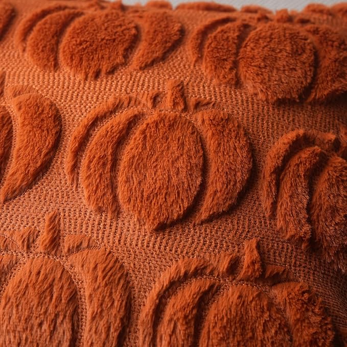 GEEORY Fall Pumpkins Soft Plush Pillow Covers, 16 x 16 Inch Set of 2, Fluffy Faux Fur Wool Decorative Farmhouse Cushion Case for Sofa Home Decoration Rust Pumpkin GC019-16