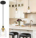 zeyu Glass Pendant Lights Kitchen Island, Kitchen Pendant Lighting Over Island with Water Ripple Glass, Modern Mini Hanging Light, Black and Gold Finish, ZG33M1L BK+BG-WG