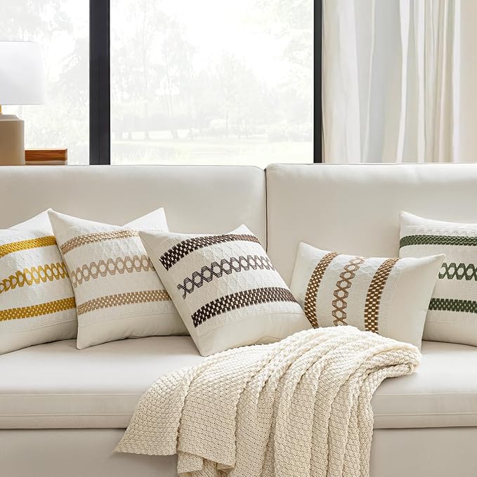 MIULEE Set of 2 Coco Brown Boho Decorative Lumbar Pillow Covers 12x20 Inch Farmhouse Rustic Couch Throw Pillows Modern Cotton Cushion Covers Retro Cute Macrame Woven Home Decor for Bed Sofa Chair