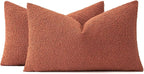MIULEE 12x20 Inch Decorative Lumbar Throw Pillows for Bed Set of 2 Textured Boucle Neutral Winter Throw Pillow Covers Burnt Orange Accent Solid Pillowcases Sofa Livingroom Home Decor