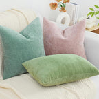decorUhome Chenille Blush Pink Throw Pillow Covers 24x24 Inch Set of 2, Decorative Soft Couch Pillow Covers Solid Dyed Accent Velvet Farmhouse Neutral Square Pillow Cases for Sofa Bed Living Room