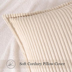Mecatny Corduroy Throw Pillow Covers 26x26 Set of 2, Neutral Decorative Soft Boho Couch Pillow Covers with Broadside for Sofa Living Room, Beige