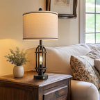 24'' Table Lamps for Living Room Bedroom Set of 2 Industrial Touch Lamp with USB A+C Ports, Night Light Farmhouse Vintage Nightstand Bedside Lamps for Night Stands Metal Black, Bulbs Included