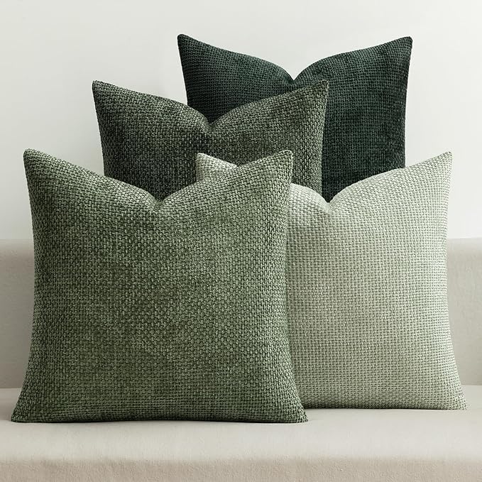 MIULEE Pack of 4 Christmas Couch Throw Pillow Covers 20x20 Inch Green Soft Decorative Chenille Pillow Covers Farmhouse Accent Cushion Covers for Boho Home Decor Sofa Bedroom Living Room