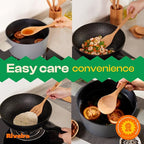 Riveira Cherry Wooden Cooking Utensils Set of 9 Premium Quality, Non-Toxic, Heat-Resistant Wooden Spoons and Spatulas for All Cookware