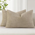 Simmore Decorative Fall Throw Pillow Covers 12x20 Set of 2, Soft Natural Plush Flannel Double-Sided Fluffy Lumbar Pillow Covers for Couch Sofa Living Room, Khaki