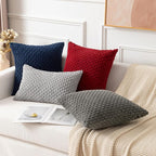 Kevin Textile Pillow Covers Decorative Set of 2 Striped Corduroy Plush Velvet Pillowcases Cushion Cover for Couch 18x18 Inch Navy Blue