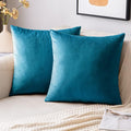 EMEMA Pack of 2 Velvet Throw Pillow Covers Decorative Square Pillowcase Soft Solid Cushion Case for Sofa Bedroom Chair Car 18x18 Inch Teal