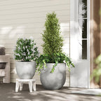 DTY Signature Mount Belford Lightweight and Durable Modern Fiberstone Egg Shaped Planter for Indoor Outdoor Drainage Hole & Rubber Plug Weather Resistant, 10" H x 12" Dia, 10" Opening - Small, Gray