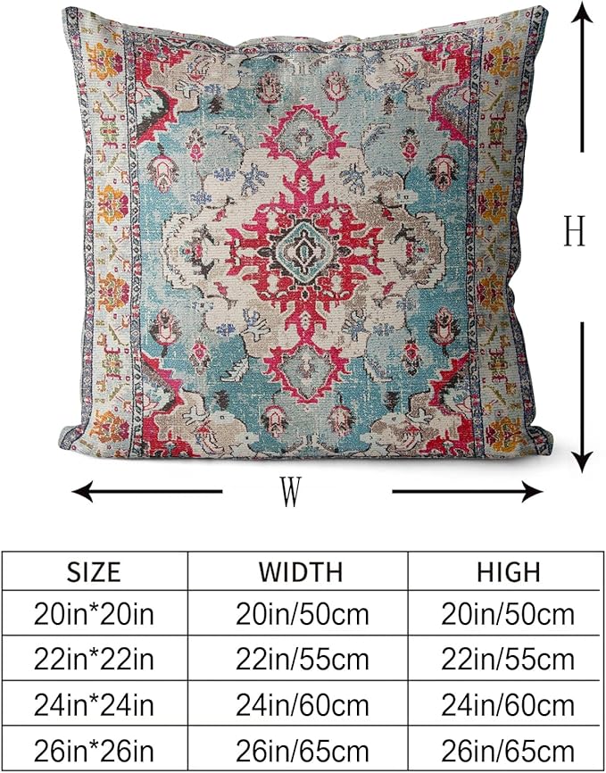 Snycler Boho Throw Pillow Covers 26x26 inch Set of 2 Boho Rug Carpet Double Sided Pattern Cotton Soft Pillow Case Cushion Cover Pillowcase for Couch Sofa Bed Decorative (Rose Red)