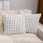 LUOYEHK Boho Throw Pillow Covers 18x18 Inch Set of 2 Chenille Tufted Pillowcase Farmhouse Neutral Cushion Covers for Couch Sofa Bed Living Room, Black White