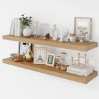 40 Inch Floating Shelves, 9.3" Deep Floating Shelf Wall Mounted, 40" Wall Shelves, Rustic Deep Bookshelf, Large Display Shelves & Storage Shelves for Bedroom, Living Room, Light Brown, Set of 2