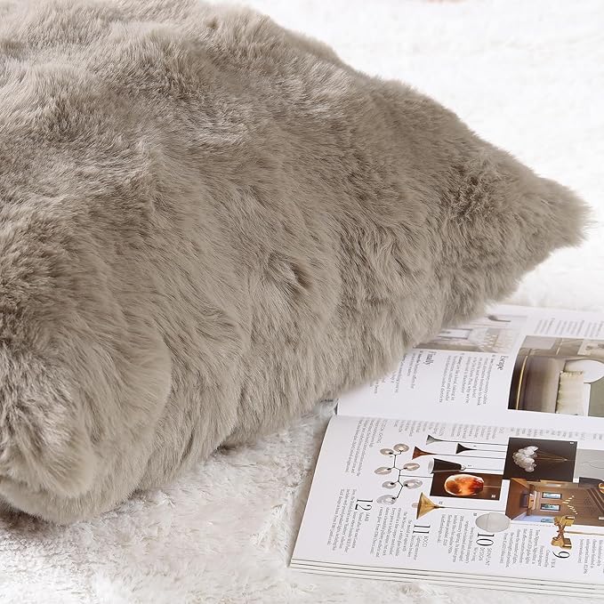 MADIZZ Pack of 2 Thick Plush Wool Throw Pillow Covers 24x24 Inch Taupe Soft Neutral Decorative Throw Pillows Accent Boho Cushion Covers for Couch Sofa Bedroom Pillow Shell