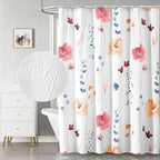 QiyI Extra Long Shower Curtain 72 x 84, Modern Watercolor Floral Bath Curtain, 3D Embossed Texture Peach Pink Flower Cloth Bathroom Curtains, Waterproof Fabric Farmhouse Shower Curtain Set with Hooks