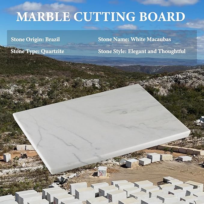 Koville Brazilian Natural Marble Cutting Board for Kitchen, 16x12inch Large Hand Crafted Marble Slab for Cheese, Charcuterie, Pastry Board - Wedding Gift, House Warming Gift