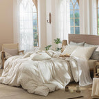 MooMee Gingham Duvet Cover Set 100% Washed Cotton Linen Like Textured Breathable Durable Soft Comfy Modern Checkered Design (Almond Milk Grey Gingham, Cal King 104"x98")