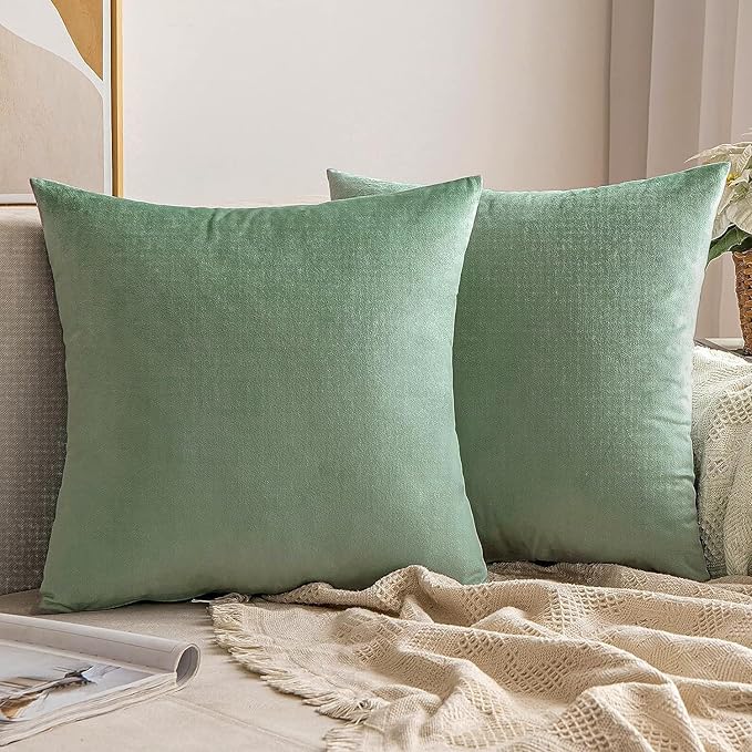 VAKADO Throw Pillow Covers Decorative 22X22 Set of 2 Sage Green Outdoor Decor Couch Cushion Covers Euro Pillowcases Home Bed Decoration for Sofa Bedroom Office