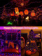 2-Pack 66FT 200 LED Extendable Halloween Lights,13 Modes Orange and Purple Halloween Decorations Outdoor Indoor Tree Lights Waterproof, Plug in String Lights with Timer and Memory for Bedroom Decor